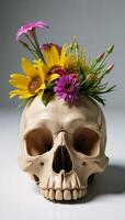 Skull adorned with floral arrangement photo