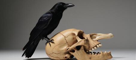 Still Life Raven atop Skull with Bone Decoration photo