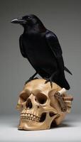 Still Life Raven atop Skull with Bone Decoration photo