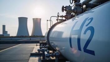 Industrial Hydrogen Tank within hydrogenpowered energy plant depicting progress towards 2050s Net Zero Emissions photo