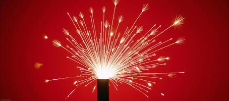 Fireworks illuminate against a striking red backdrop photo