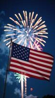 Patriotic 4th of July Banner Design USA Flag Firework Backdrop photo