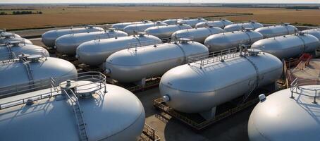A highpressure industrial scene showcasing oil gas BPVC tanks storing cryogenic gas fluids in a territory within the oil gas industry Chemical storage facility photo