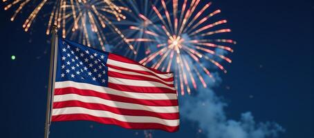 Patriotic 4th of July Banner Design USA Flag Firework Backdrop photo