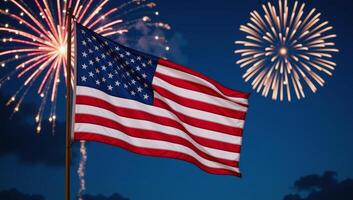 Patriotic 4th of July Banner Design USA Flag Firework Backdrop photo