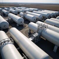 A highpressure industrial scene showcasing oil gas BPVC tanks storing cryogenic gas fluids in a territory within the oil gas industry Chemical storage facility photo
