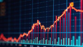 Sleek stock market graph with bold colors indicating continuous growth on a neutral backdrop photo