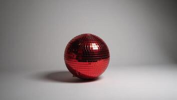 Isolated red disco ball glows against blank canvas backdrop photo