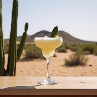 Cactusinfused Margarita served amidst a desert backdrop featuring cactus fruit lime garnish photo
