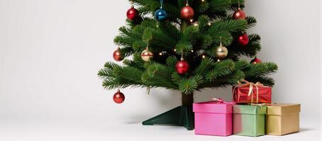 Isolated Christmas tree adorned with gift boxes Clip Art photo