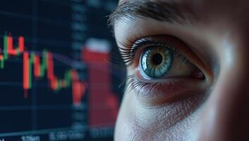 Eye showcasing a dynamic stock market chart symbolizing financial tech and trading photo