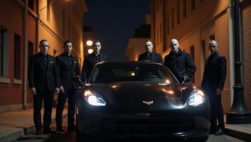Men in masks driving a vehicle under cover of darkness photo