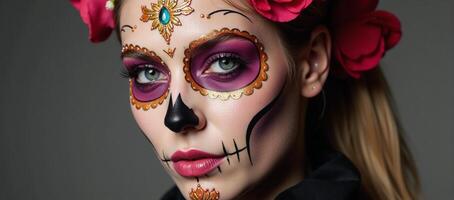Stylized sugar skull makeover with highfashion flair photo