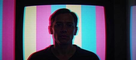 Static TV with VFX glitch noise display and CRTstyle striped background noise distortion photo