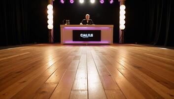Empty dance floor with DJ platform setup photo