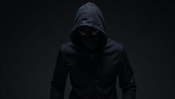 A masked thief or gangsterrobber is depicted as an ominous figure with a burglarlike silhouette photo