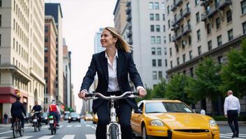 Using alternative modes like public transit or cycling for environmentally friendly transport photo