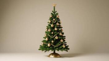 Christmas tree highlighted against golden backdrop isolated photo