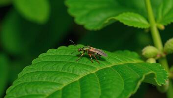 Bugs sitting on lush greenery detailed insects and plant life photo