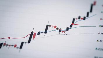Stock market investment data visualized as an upward trend business financial chart with arrows photo