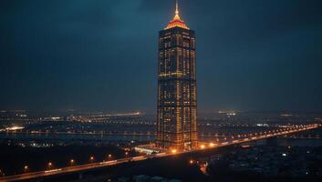 A fantastical cityscape comprised entirely of glowing financial data photo