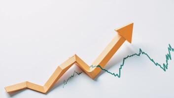 Upwardpointing arrow on a white backdrop signifies financial growth or success within an abstract chart design photo