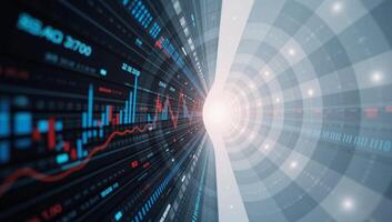 Stock market charts amidst an abstract panorama depicting growth or decline photo