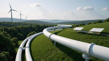 A 3D illustration showcasing the shift toward ecofriendly and carbonneutral energy infrastructure replacing traditional fossil fuels hydrogen pipeline photo