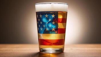 Patriotic pint Beer glass with an American flag design creates a patriotic atmosphere photo