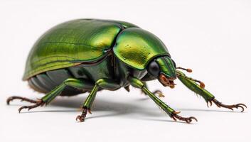 Isolated green June Beetle bug with intricate details against a plain backdrop photo