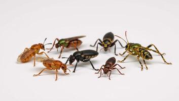A vibrant swarm of insects collected on a pristine background photo