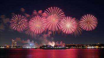 A captivating richlyhued depiction of fireworks above the city photo