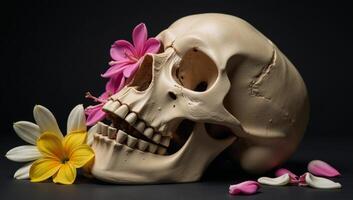 Skull decorated with floral motifs photo