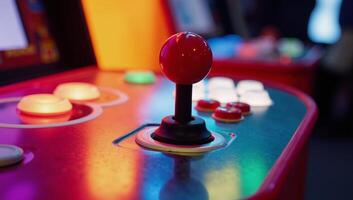 Vibrantlit arcade joystick evokes nostalgia for classic gaming culture photo