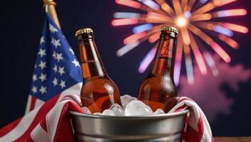 Ice Bucket featuring two beers American Flag near Rockets Fourth of July Celebration photo