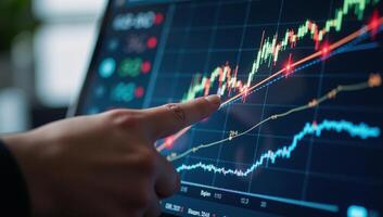 Sophisticated digital display highlights rising trends in financial markets with detailed charts graphs ideal for incorporating financial analysis photo