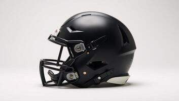 A striking image focuses on an iconic modern American football helmet against a white backdrop photo