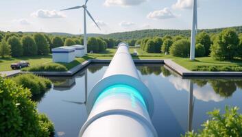 A 3D render showcases an ecofriendly hydrogen pipeline promoting carbonneutral sustainable energy for a greener future photo