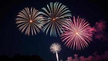 Stunning firework celebration scene with vibrant colors and joyful bursts photo
