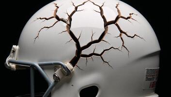 Brain in cracked helmet symbolizes effects of concussion on mental health photo
