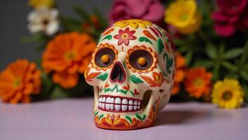 Sugar Skull in traditional Mexican holiday art photo
