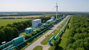 Green Hydrogen Pipeline Clean Energy Production via Solar Wind Turbines photo