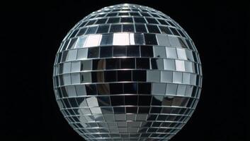 Glossy disco ball against a solid black backdrop photo