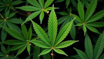 Marijuanathemed seamless pattern with a focus on intricate cannabis leaves design photo