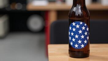 Patrioticthemed beer bottle featuring an American Flag motif photo