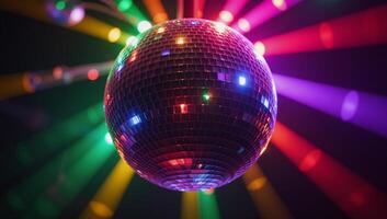 Vibrant Disco Ball Illuminated by Dazzling Lights Colorful Glittery Festive photo