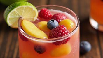 Refreshing summer cocktail Frozen fruit margarita Berries MangoLime photo