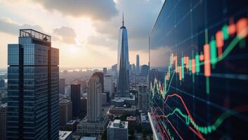Modern City Scene Focused on Shining Forex Charts photo
