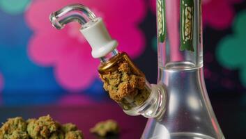 A vibrant abstract backdrop filled with elements of cannabis photo