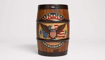 American flaginspired retro design with beer keg imagery on vintage crest background photo